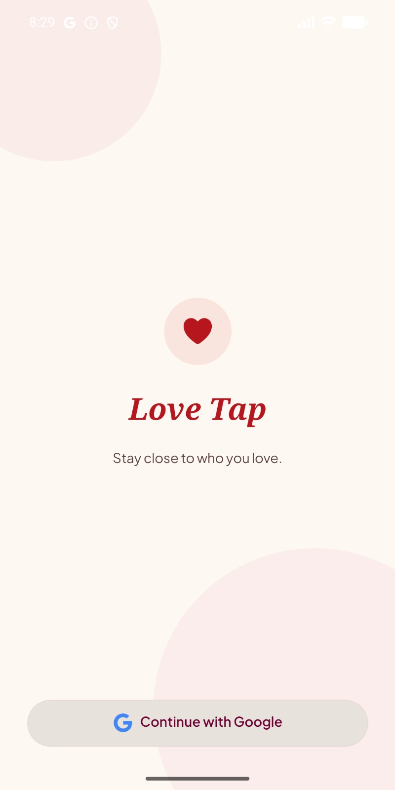 Love Tap login screen